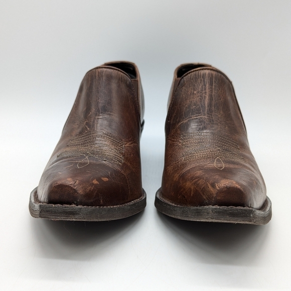 Rawhide by Abilene brown distressed leather point toe country ankle boot 9 - Picture 2 of 10